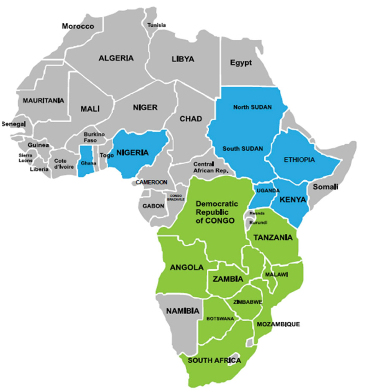 Map of Africa showing Grand Lion Holdings current presence and planned expansion